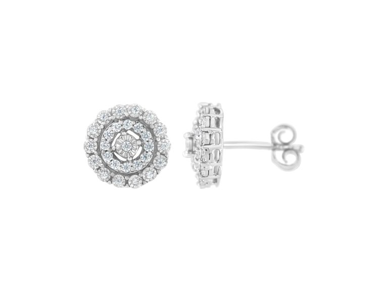 10KT White Gold 1/2 Cttw Double Halo Brilliant Round-Cut Diamond Stud Earrings