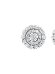 10KT White Gold 1/2 Cttw Double Halo Brilliant Round-Cut Diamond Stud Earrings - White
