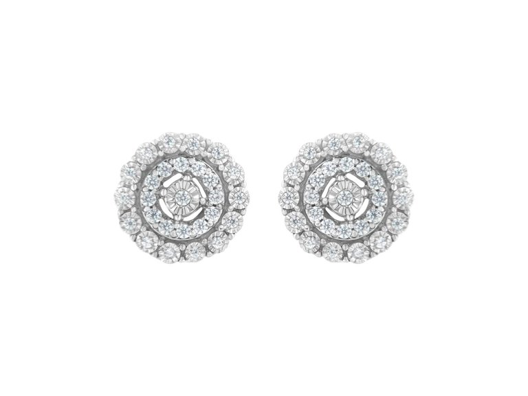 10KT White Gold 1/2 Cttw Double Halo Brilliant Round-Cut Diamond Stud Earrings - White