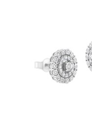 10KT White Gold 1/2 Cttw Double Halo Brilliant Round-Cut Diamond Stud Earrings