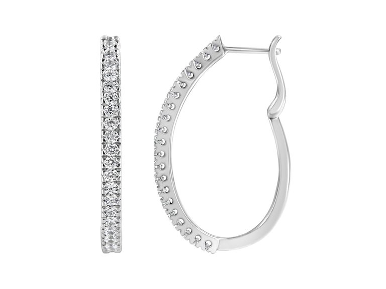 10KT White Gold 1 Cttw Diamond Hoop Earrings