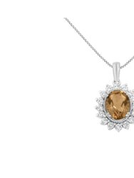 10KT White Gold Diamond And 9 mm Morganite Gemstone Oval Pendant Necklace - White