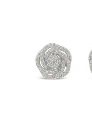 10KT White Gold Diamond Flower Stud Earring - White