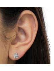 10KT White Gold Diamond Flower Stud Earring
