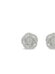 10KT White Gold Diamond Flower Stud Earring