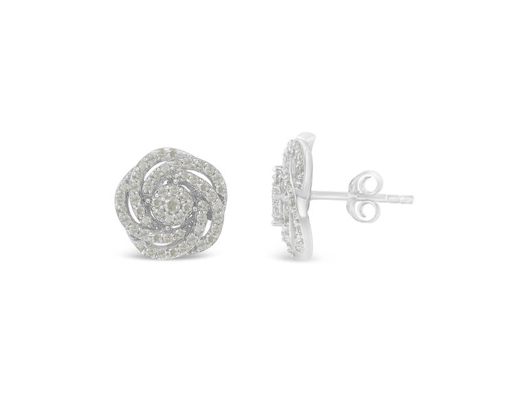 10KT White Gold Diamond Flower Stud Earring