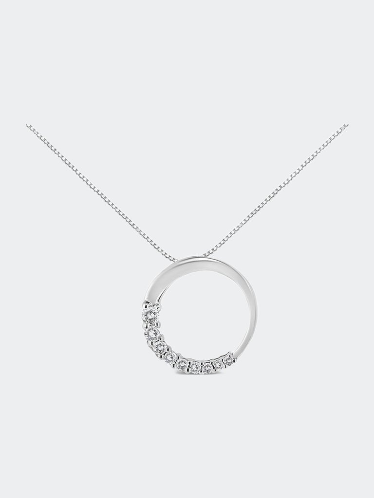 14K Gold 1/4 Cttw Round-Cut Graduating Diamond Open Circle Hoop 18 Inch Pendant Necklace - White