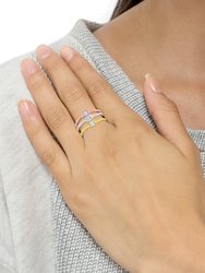 14K Gold Plated .925 Sterling Silver 1/6 Cttw Diamond Cushion Shaped Stackable Promise Ring Set (J-K Color, I1-I2 Clarity)