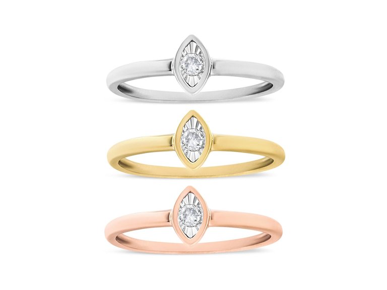 14K Gold Plated .925 Sterling Silver 1/6 Cttw Diamond Marquise Shaped Stackable Promise Ring Set (J-K Color, I1-I2 Clarity) - White, Yellow, Rose