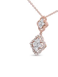 14K Rose Gold 3/4 Cttw Round Diamond Double Quatrefoil Pendant 18" Necklace - H-I Color, I1-I2 Clarity