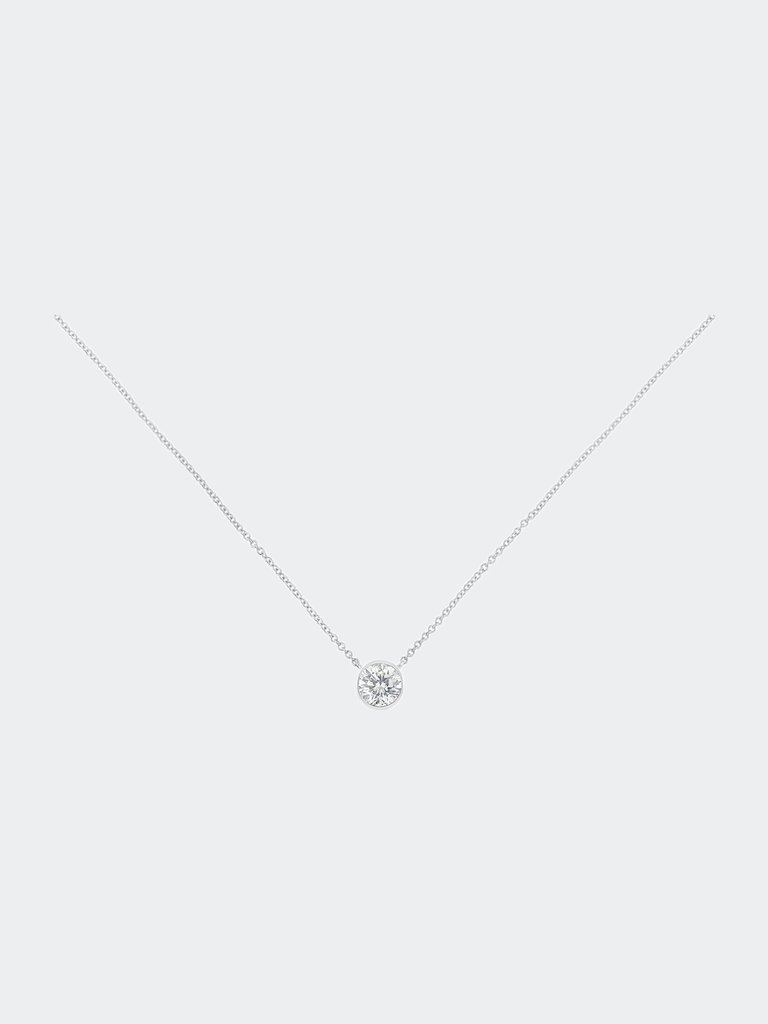 14K Rose Gold .925 Sterling Silver 1/3 Cttw Round-Cut Diamond Bezel Solitaire 18" Pendant Necklace