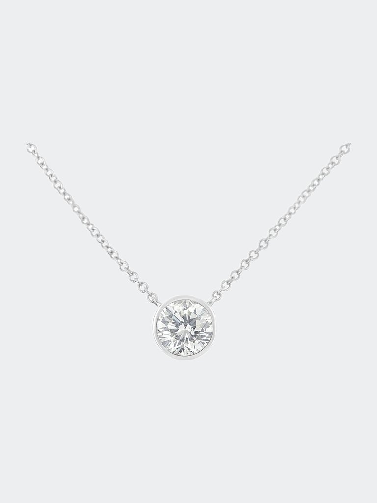 14K Rose Gold .925 Sterling Silver 1/3 Cttw Round-Cut Diamond Bezel Solitaire 18" Pendant Necklace - White