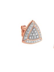 14k Rose Gold Over .925 Sterling Silver Diamond-accented Trillion Shaped 4-stone Halo-style Stud Earrings - Rose