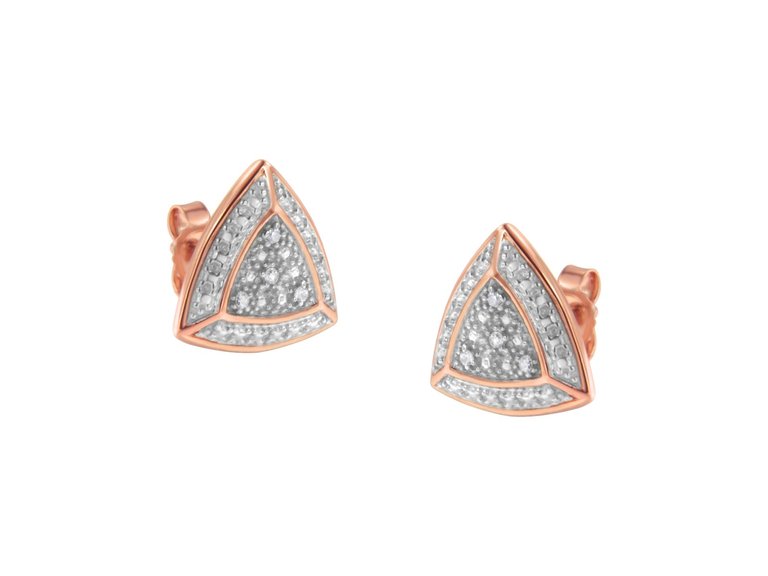 14k Rose Gold Over .925 Sterling Silver Diamond-accented Trillion Shaped 4-stone Halo-style Stud Earrings - Rose