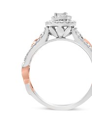 14K Rose Gold Plated .925 Sterling Silver 1/2 Cttw Round Diamond Double Frame Cross-Over Split Shank Engagement Ring - I-J Color, I2-I3 Clarity