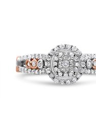 14K Rose Gold Plated .925 Sterling Silver 1/2 Cttw Round Diamond Double Frame Cross-Over Split Shank Engagement Ring - I-J Color, I2-I3 Clarity - White/Rose