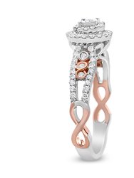 14K Rose Gold Plated .925 Sterling Silver 1/2 Cttw Round Diamond Double Frame Cross-Over Split Shank Engagement Ring - I-J Color, I2-I3 Clarity