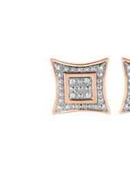 14K Rose Gold Plated .925 Sterling Silver 1/20 cttw Diamond Accented 4-Stone Four Pointed Star Shaped Halo Style Stud Earrings