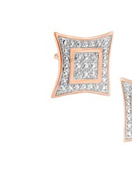 14K Rose Gold Plated .925 Sterling Silver 1/20 cttw Diamond Accented 4-Stone Four Pointed Star Shaped Halo Style Stud Earrings - Rose