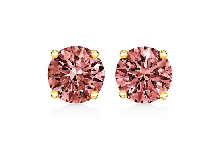 14K Rose Gold Plated .925 Sterling Silver 1.0 Cttw Round Brilliant Cut Diamond Solitaire Milgrain Stud Earrings - Yellow