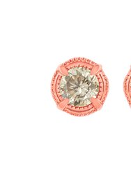 14K Rose Gold Plated .925 Sterling Silver 1.0 Cttw Round Brilliant Cut Diamond Solitaire Milgrain Stud Earrings - 14K Rose Gold Plated