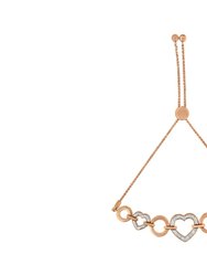 14K Rose Gold Plated .925 Sterling Silver Diamond Accent Circle and Heart Link Adjustable 6”-10” Bolo Bracelet - 14K Rose Gold