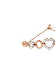 14K Rose Gold Plated .925 Sterling Silver Diamond Accent Circle and Heart Link Adjustable 6”-10” Bolo Bracelet