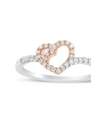 14K Rose Gold Plated And White .925 Sterling Silver 1/5 Cttw Round-Cut Diamond Open Heart Promise Ring - I-J Color, I2-I3 Clarity - Ring Size 6
