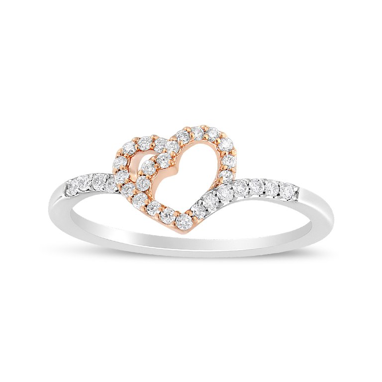 14K Rose Gold Plated And White .925 Sterling Silver 1/5 Cttw Round-Cut Diamond Open Heart Promise Ring - I-J Color, I2-I3 Clarity - Ring Size 6