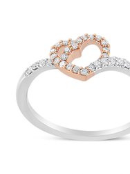 14K Rose Gold Plated And White .925 Sterling Silver 1/5 Cttw Round-Cut Diamond Open Heart Promise Ring - I-J Color, I2-I3 Clarity - Ring Size 6 - Rose Gold