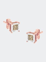 14K Rose Gold Plated Two-Tone .925 Sterling Silver 1/2 Cttw Princess-Cut Square Diamond Solitaire Miracle-Plate Stud Earrings - Rose