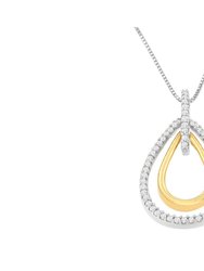 14K Two-Tone Round Cut Diamond Double Burst Pendant Necklace - White/Gold