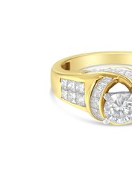 14K Two-Toned Gold Round, Baguette and Princess Cut Diamond Ring - White/Yellow Gold