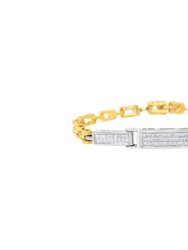 14K White and Yellow Gold 1.0 Cttw Princess Cut Diamond 7" Rectangular Invisible Set Diamond Grid Tennis Bracelet - White/Yellow