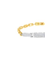 14K White and Yellow Gold 1.0 Cttw Princess Cut Diamond 7" Rectangular Invisible Set Diamond Grid Tennis Bracelet