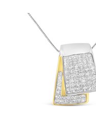 14K White and Yellow Gold 1.0 Cttw Princess Cut Diamond Two Tone Foldover Box Pendant 18” Box Chain Necklace