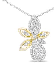 14K White And Yellow Gold 5/8 Cttw Round Diamond Marquise Floral Style 18" Pendant Necklace - H-I Color, I1-I2 Clarity - White And Yellow Gold