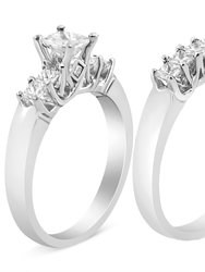 14K White Gold 1 1/2 Cttw 5 Stone Princess Diamond Engagement Wedding Ring Set - H-I Color, SI2-I1 Clarity - Ring Size 7