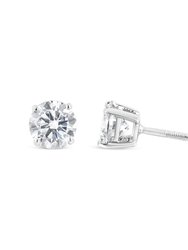 14K White Gold 1 1/2 Cttw Lab Grown Diamond Solitaire Stud Earrings With Screwbacks - F-G Color, VS2-SI1 Clarity