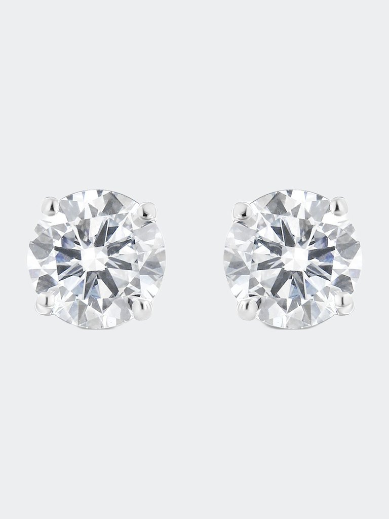 14K White Gold 1-1/2 Cttw Round Brilliant-Cut Diamond Classic 4-Prong Stud Earrings With Screw Backs (G-H,I2) - White