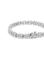 14K White Gold 1 1/2 Cttw Round Diamond Floral Clover-Shaped Link Bracelet - H-I Color, SI1-SI2 Clarity - Size 7"