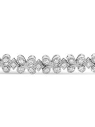 14K White Gold 1 1/2 Cttw Round Diamond Floral Clover-Shaped Link Bracelet - H-I Color, SI1-SI2 Clarity - Size 7"