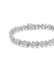 14K White Gold 1 1/2 Cttw Round Diamond Floral Clover-Shaped Link Bracelet - H-I Color, SI1-SI2 Clarity - Size 7" - White Gold