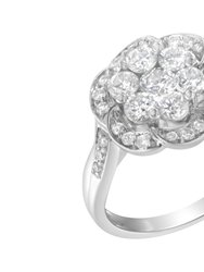 14K White Gold 1-1/4 Cttw Brilliant Cut Diamond Three Round Floral Clusters Engagement Or Fashion Ring - White