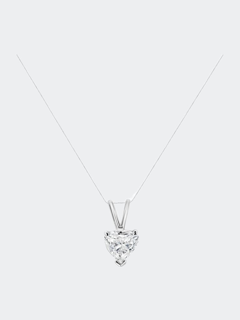 14K White Gold 1/2 Cttw 3-Prong Set Heart Shaped Solitaire Lab Grown Diamond 18" Pendant Necklace