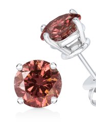 14K White Gold 1/2 Cttw 4-Prong Set Round Brilliant-Cut Pink Diamond Solitaire Stud Earrings - Treated Pink Color, VS2-SI1 Clarity