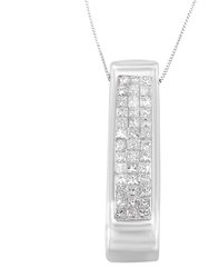 14K White Gold 1/2 Cttw Invisible Set Princess Cut Diamond Vertical Bar Block Pendant 18" Necklace - H-I Color, SI2-I1 Clarity