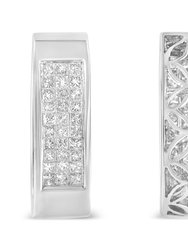 14K White Gold 1/2 Cttw Invisible Set Princess Cut Diamond Vertical Bar Block Pendant 18" Necklace - H-I Color, SI2-I1 Clarity