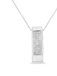 14K White Gold 1/2 Cttw Invisible Set Princess Cut Diamond Vertical Bar Block Pendant 18" Necklace - H-I Color, SI2-I1 Clarity - Gold
