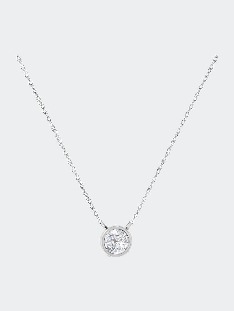 14K White Gold 1/2 Cttw Lab Grown Diamond Modern Bezel-Set Solitaire 16"-18" Pendant Necklace